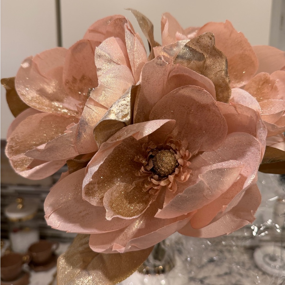 Elegant Pink and Gold Faux Flower Arrangement